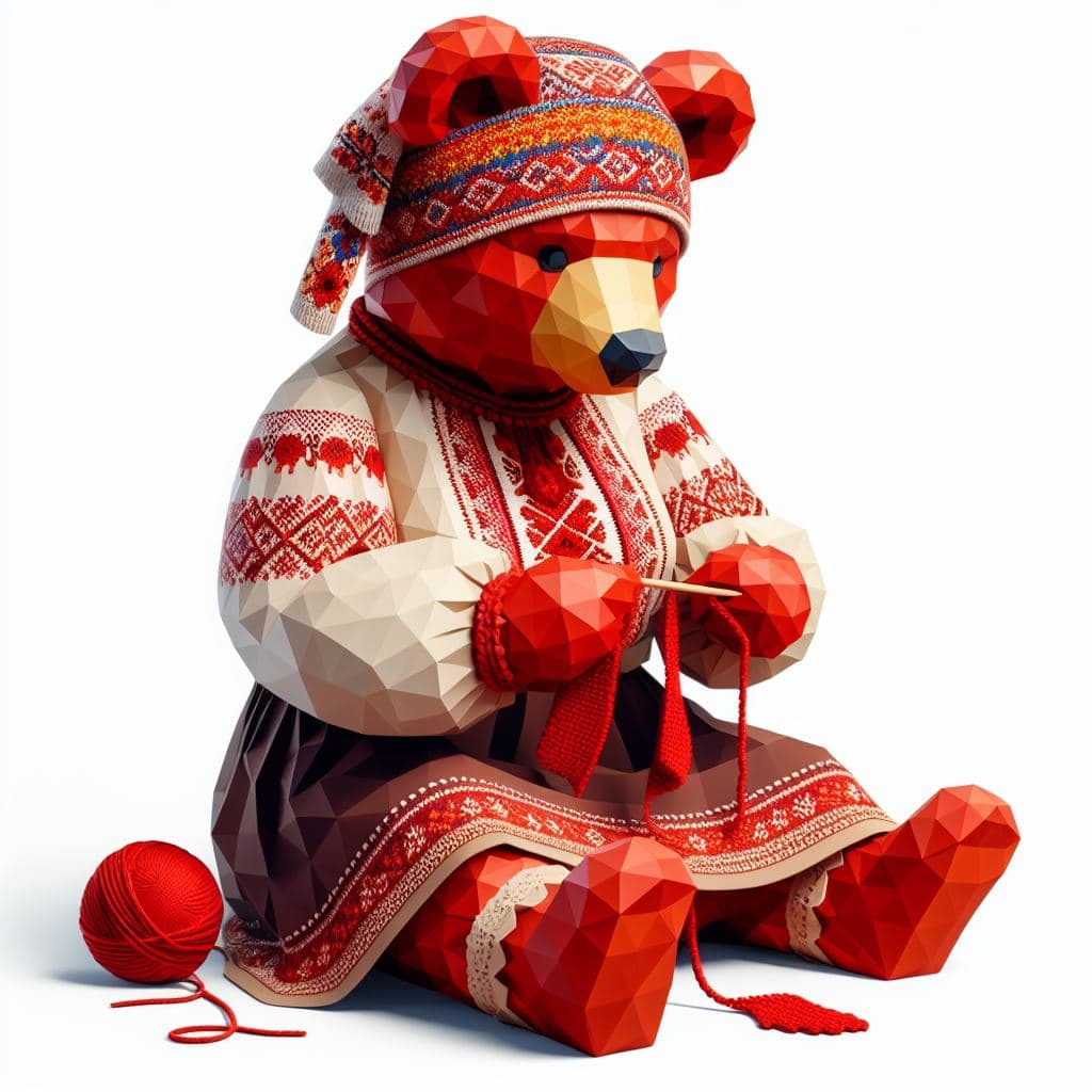 Bear knitting something